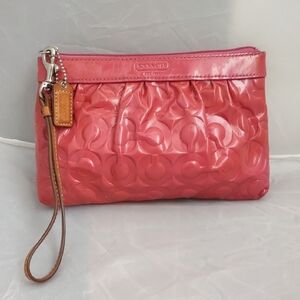 Coach Embossed Pink Patent Wristlet Clutch